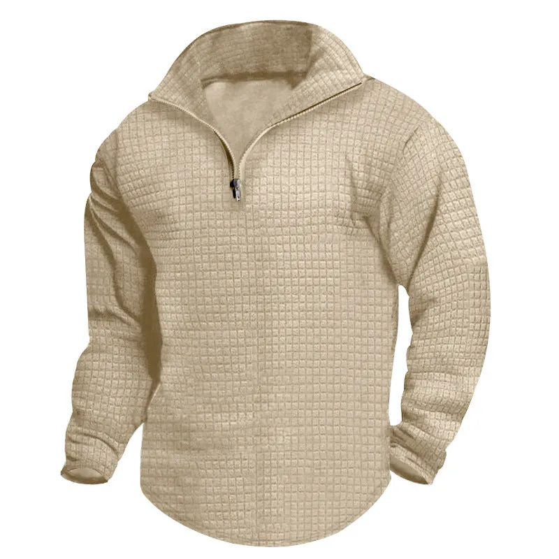 SMALL GRID SOLID COLOR HALF OPEN SWEATSHIRT CASUAL STREET TREND