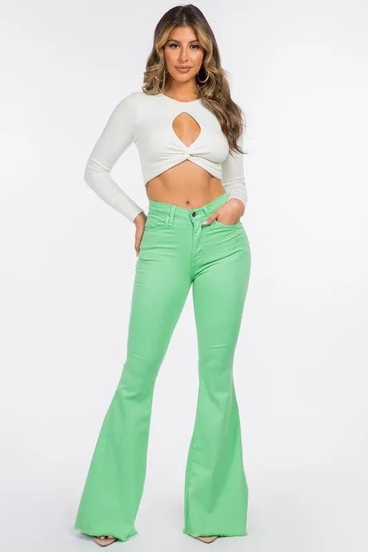 TEEK - Green Bell Bottom Jean in Lime Green- Inseam 32"
