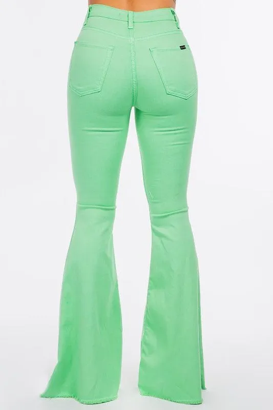 TEEK - Green Bell Bottom Jean in Lime Green- Inseam 32"