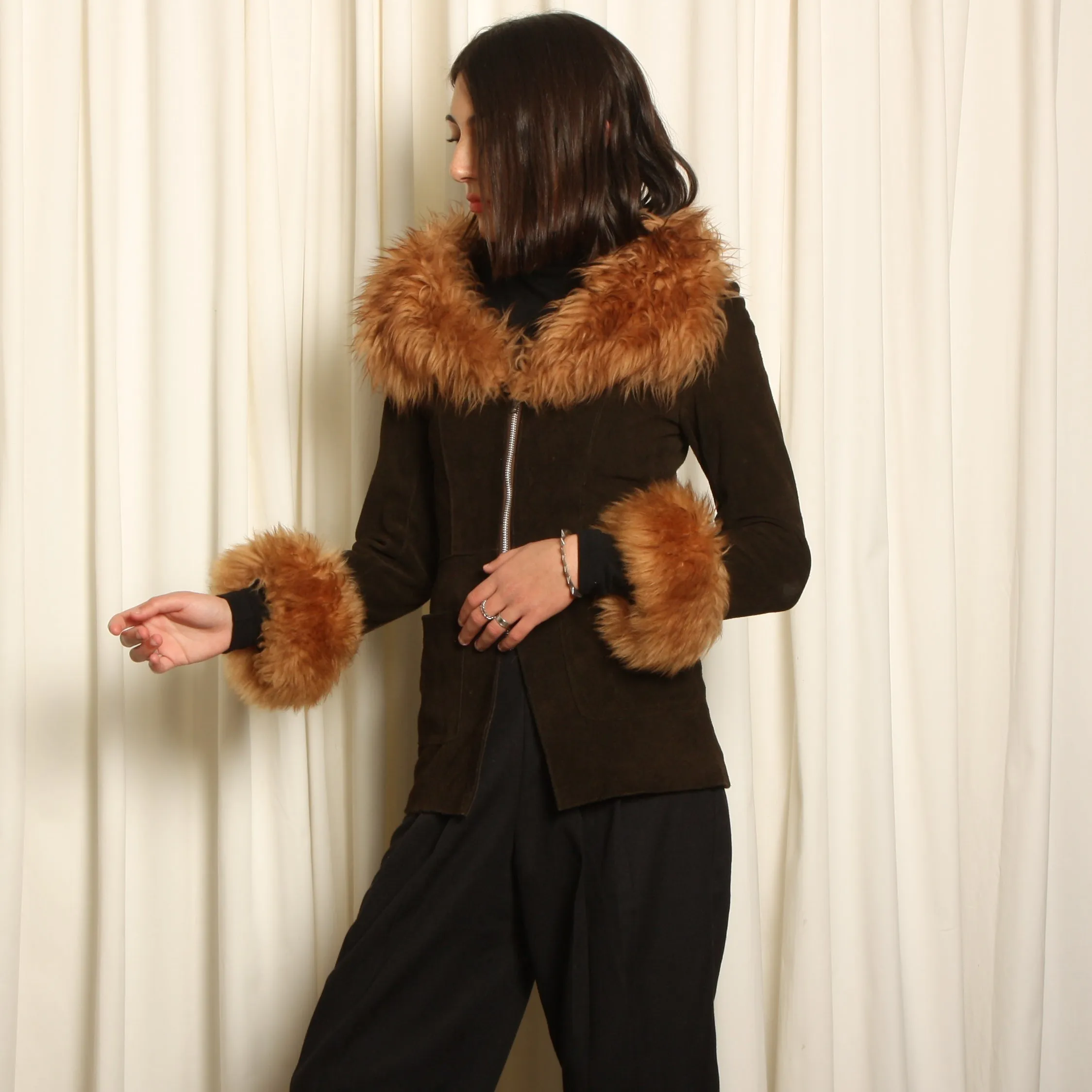 Vintage 60's Echtes Leder Suede   Lambsool Shearling Coat