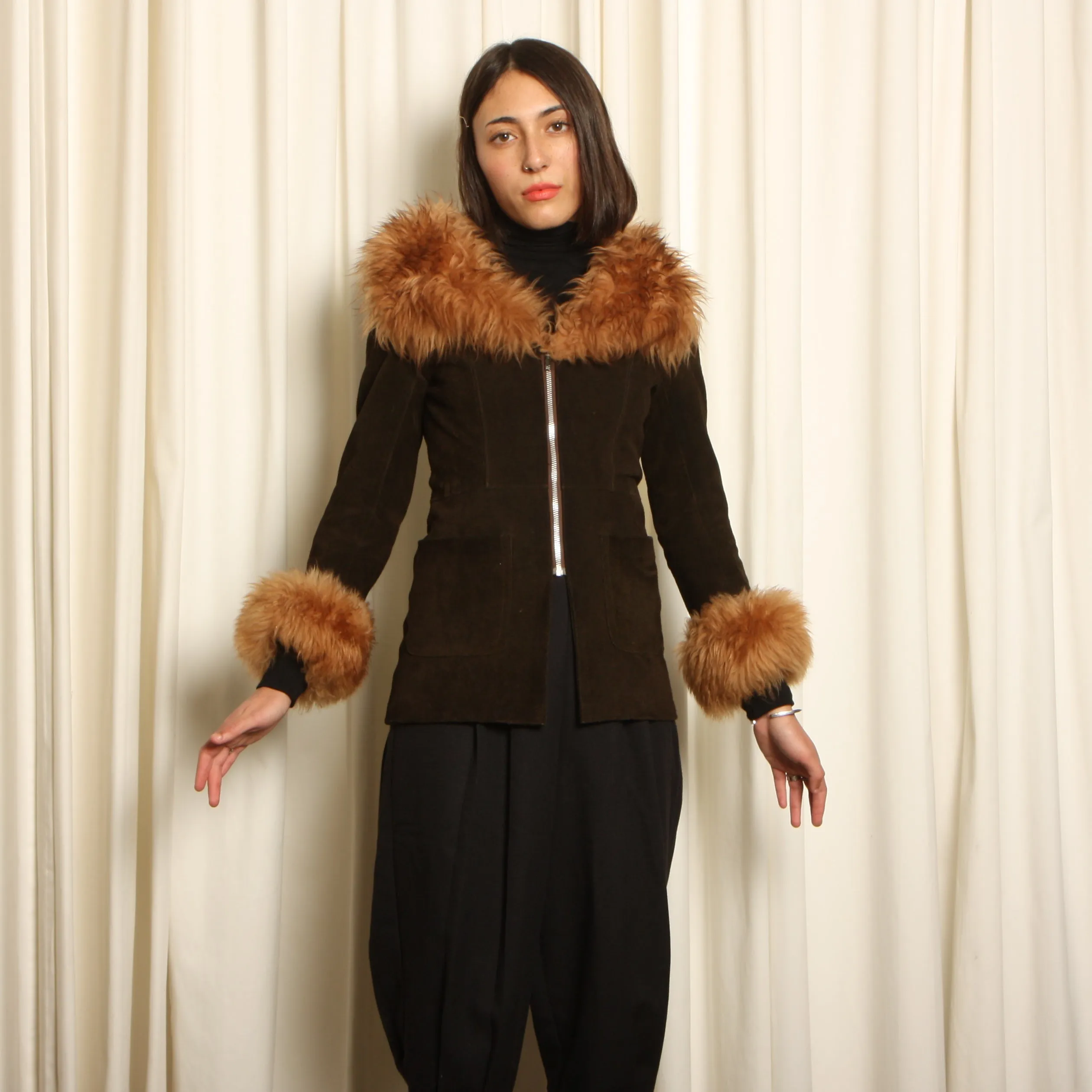 Vintage 60's Echtes Leder Suede   Lambsool Shearling Coat