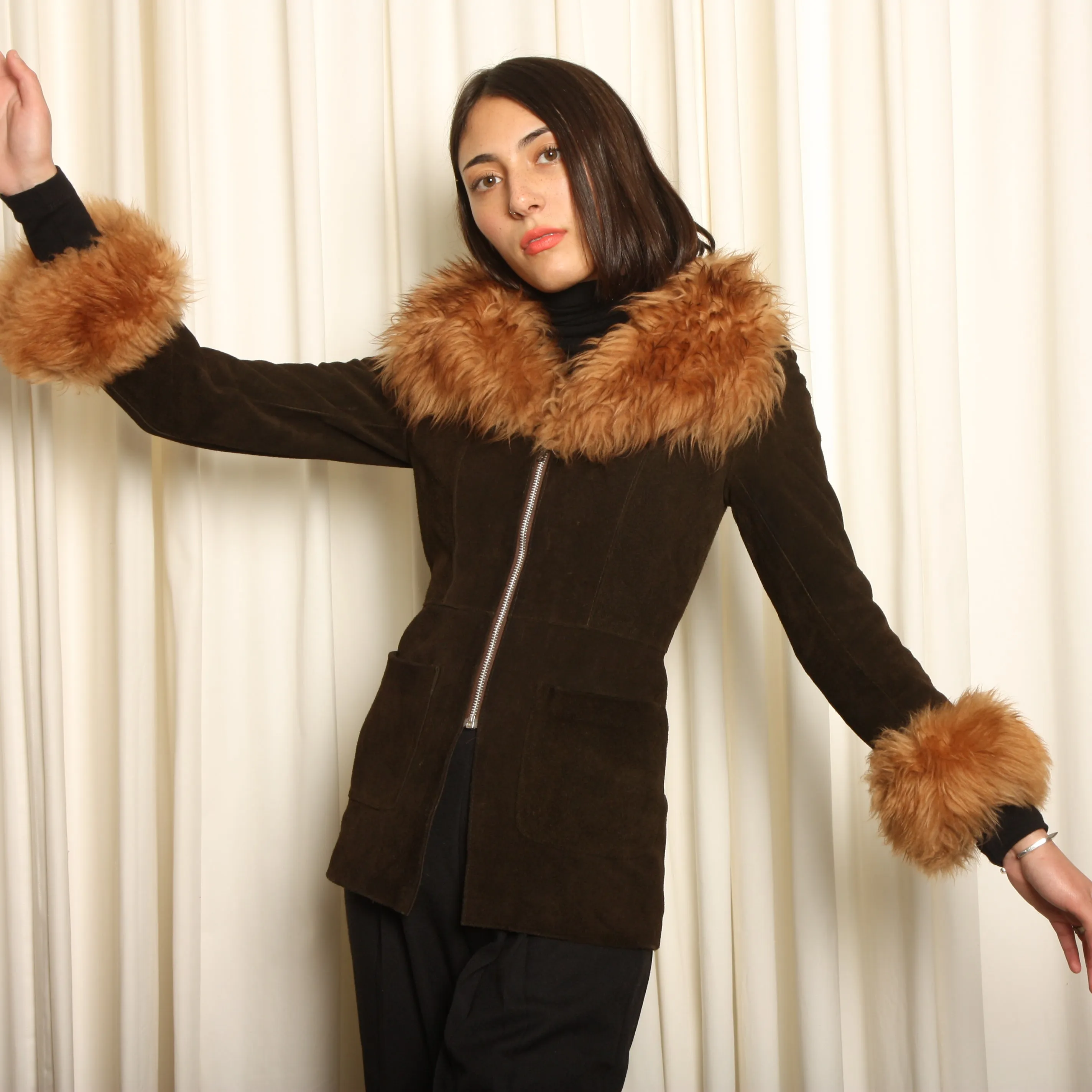 Vintage 60's Echtes Leder Suede   Lambsool Shearling Coat