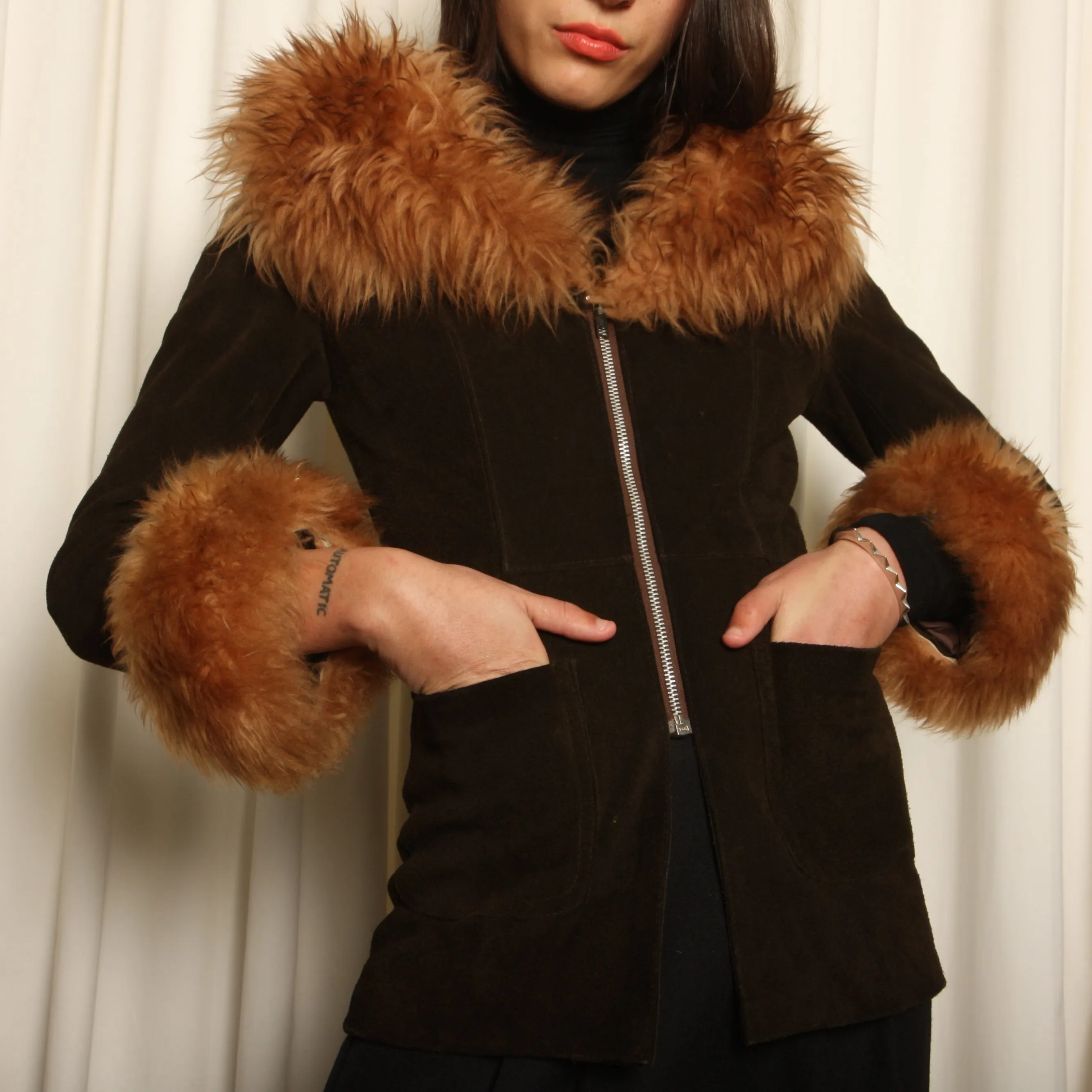 Vintage 60's Echtes Leder Suede   Lambsool Shearling Coat