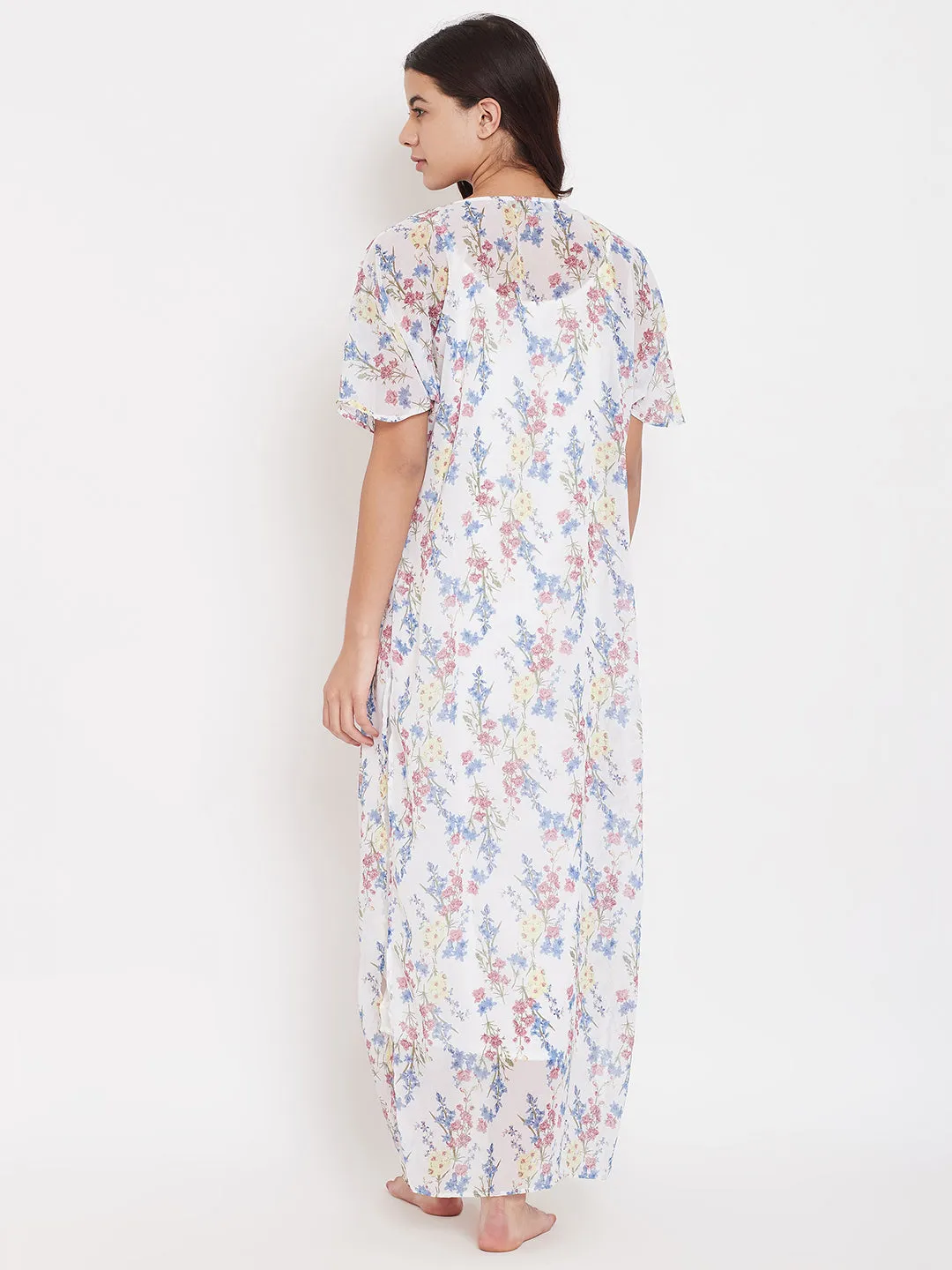 White Floral Gown - (Clearance - Final Sale)