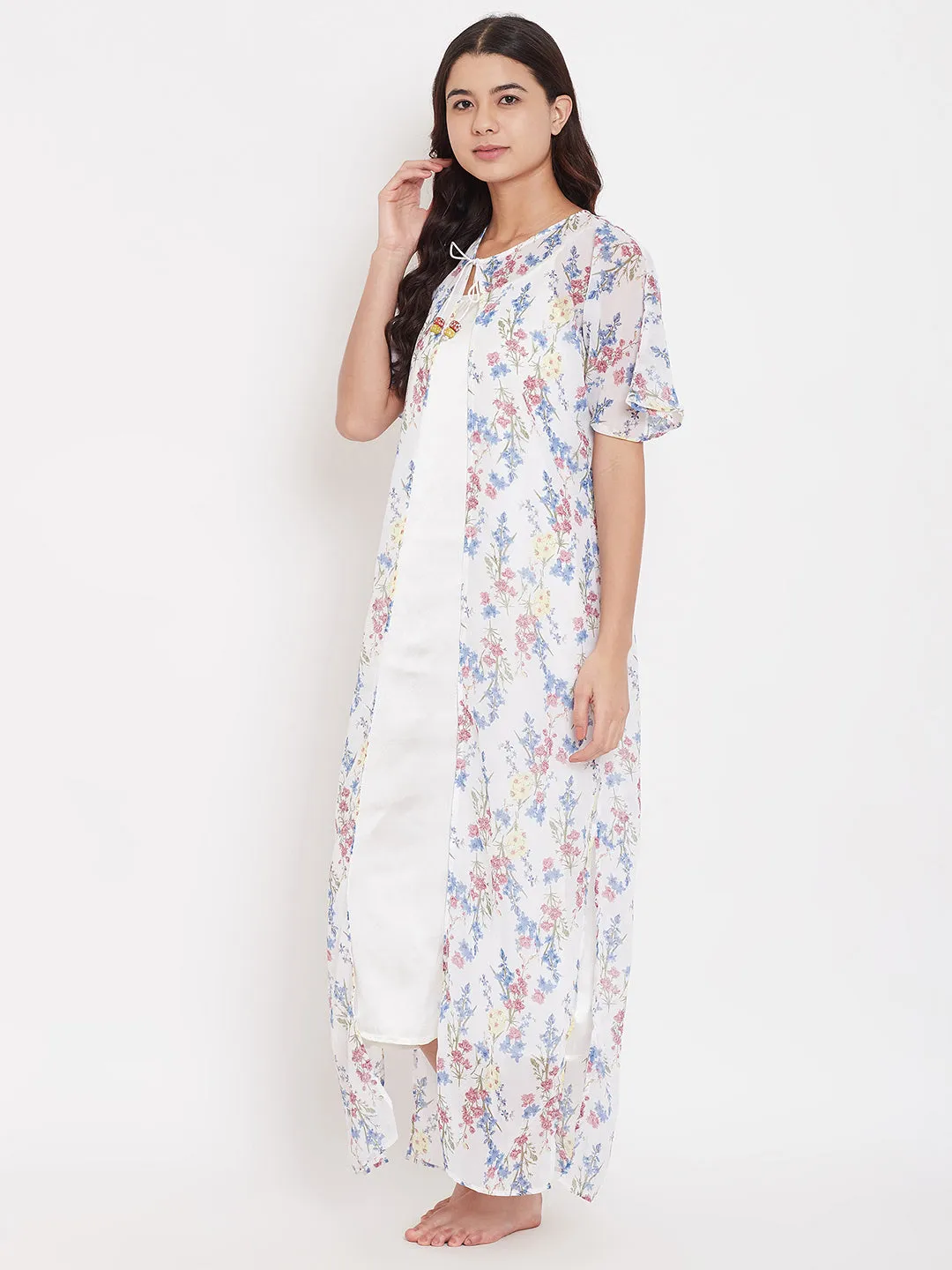 White Floral Gown - (Clearance - Final Sale)