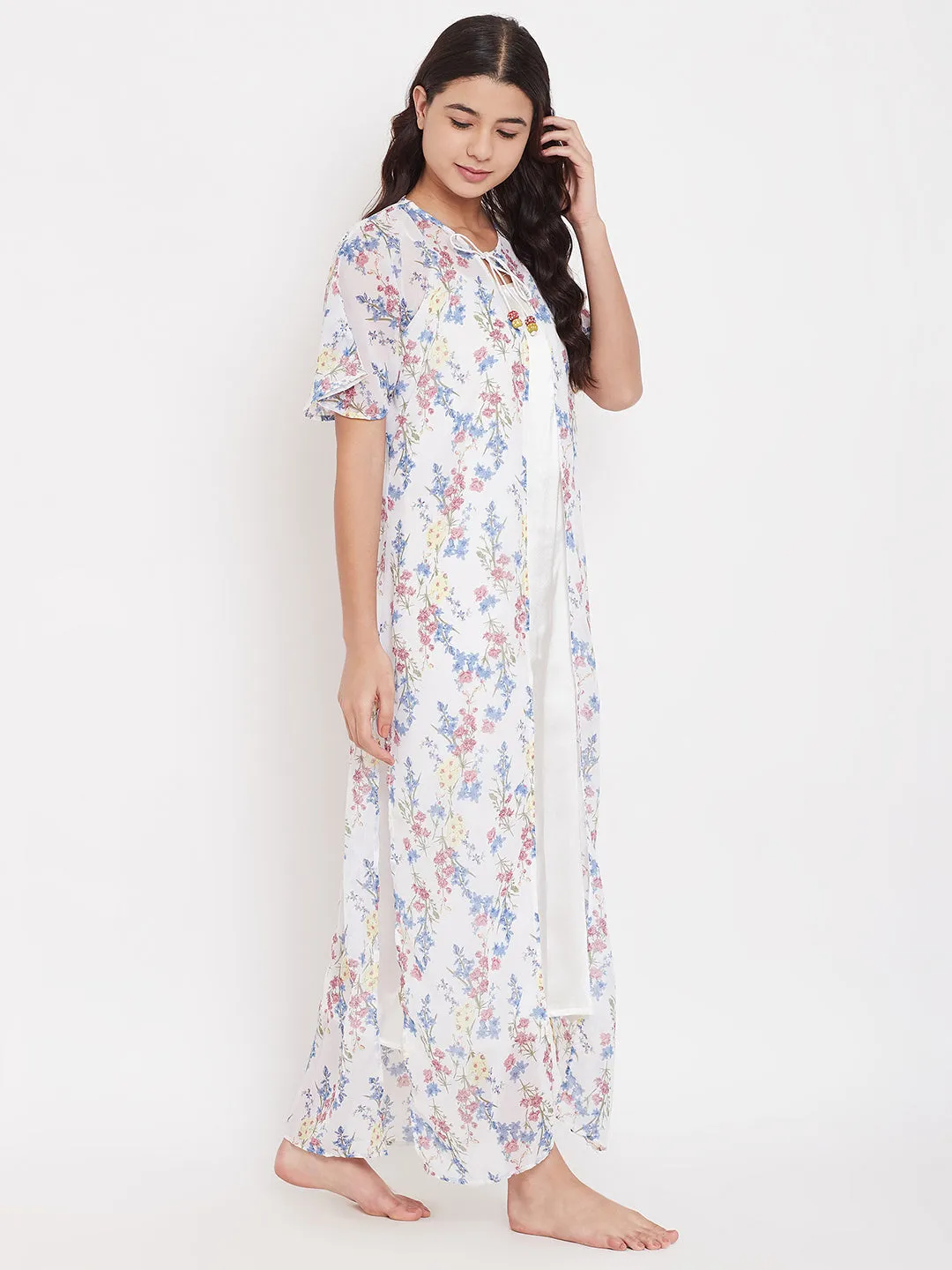 White Floral Gown - (Clearance - Final Sale)