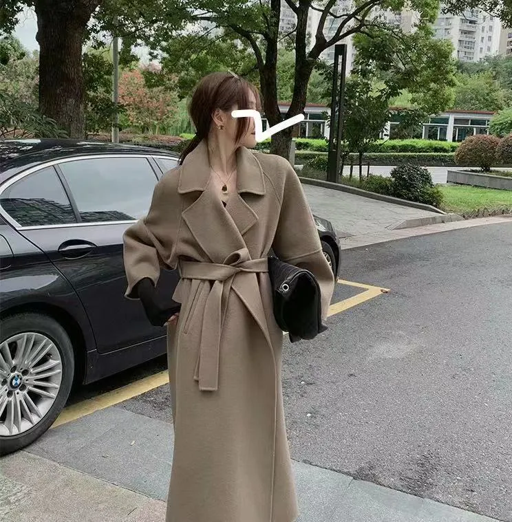 Wjczt New Sicilian Lazy Coat Elegant Double-Sided Cashmere Extended Loose plus Size High-Grade Woolen Coat