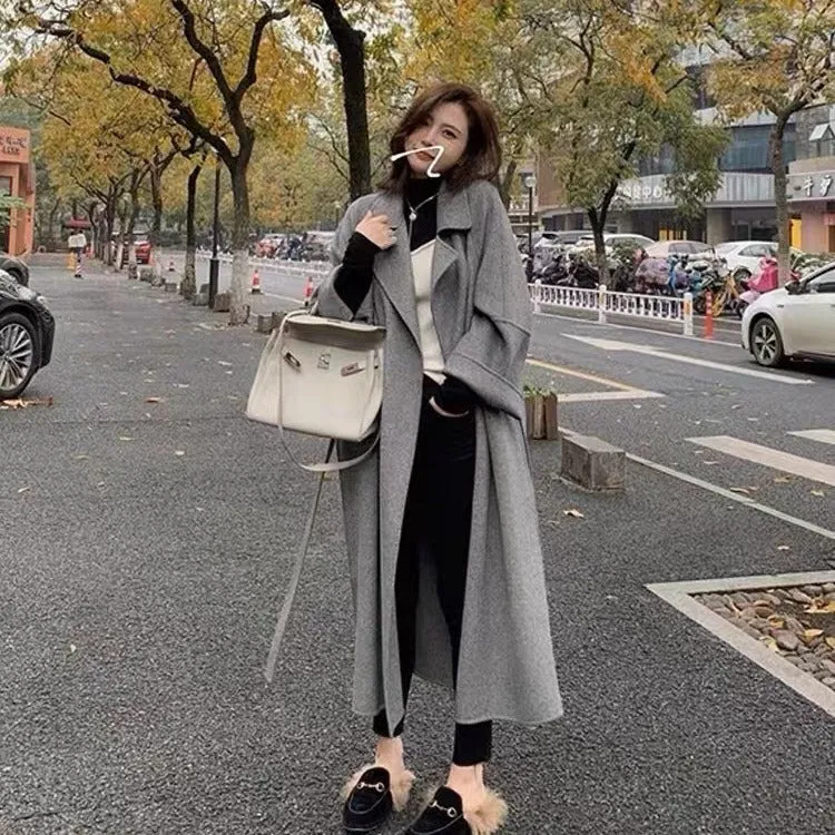 Wjczt New Sicilian Lazy Coat Elegant Double-Sided Cashmere Extended Loose plus Size High-Grade Woolen Coat